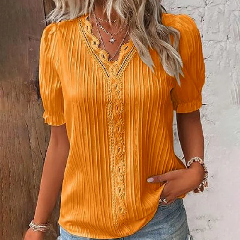 Women's Structured V-Neck Blouse - Chic Office Casual Elegant