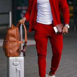 Men's Sporty Tracksuit Set - Full-Zip Jacket and Drawstring Trousers