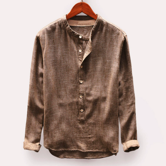 Men's Grandad Shirt - Half Button Placket with Long Sleeves