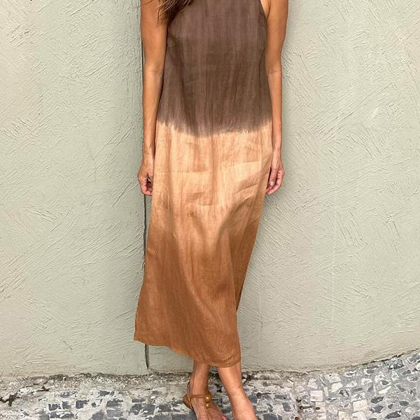 Women's Relaxed Fit Midi Dress - Sleeveless Gradient Natural Fibers