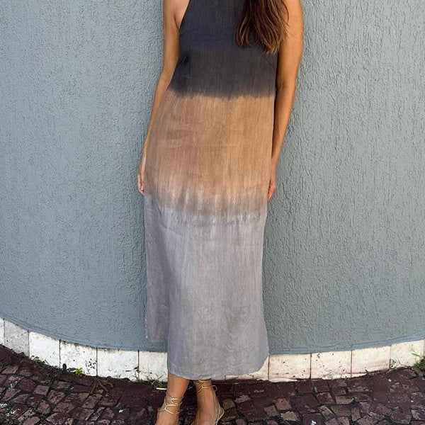 Women's Relaxed Fit Midi Dress - Sleeveless Gradient Natural Fibers