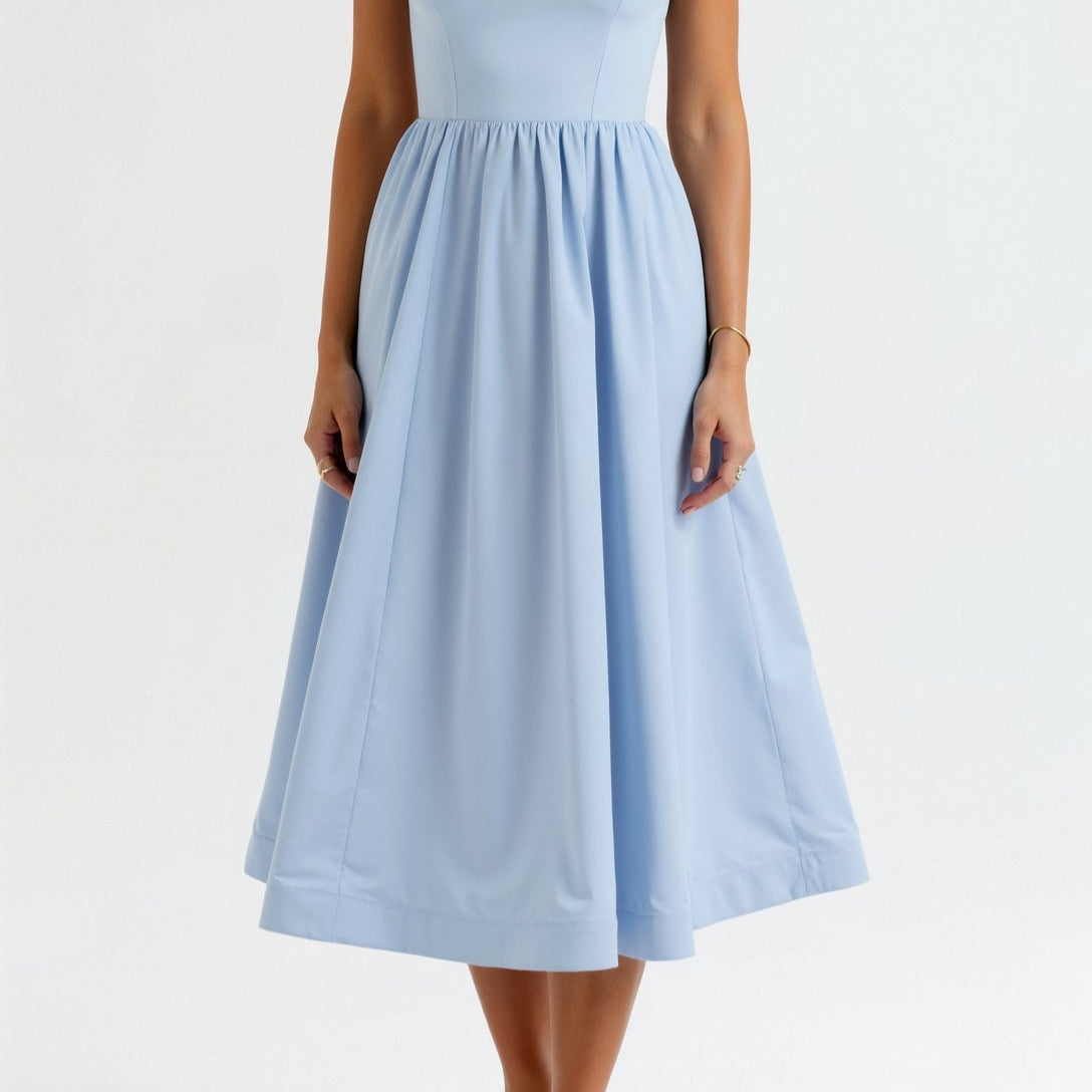 Wedding Guest Dress, Elegant Corset Midi Dress for Women - White, Light Blue, Pink, Purple