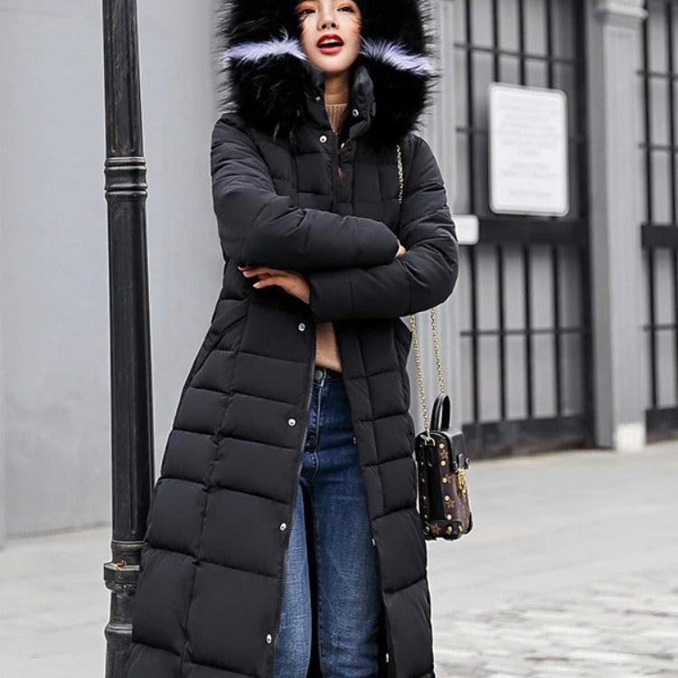Women's Padded Parka - Soft Lined Hood with Belted Waist