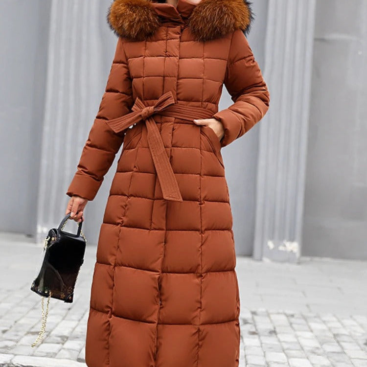 Women's Padded Parka - Soft Lined Hood with Belted Waist