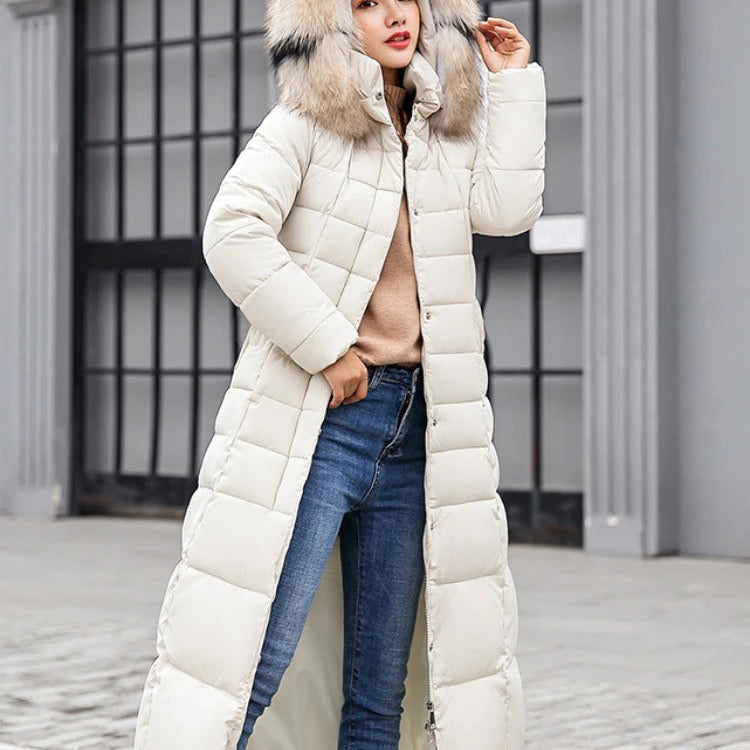 Women's Padded Parka - Soft Lined Hood with Belted Waist
