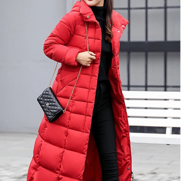 Women's Padded Parka - Soft Lined Hood with Belted Waist