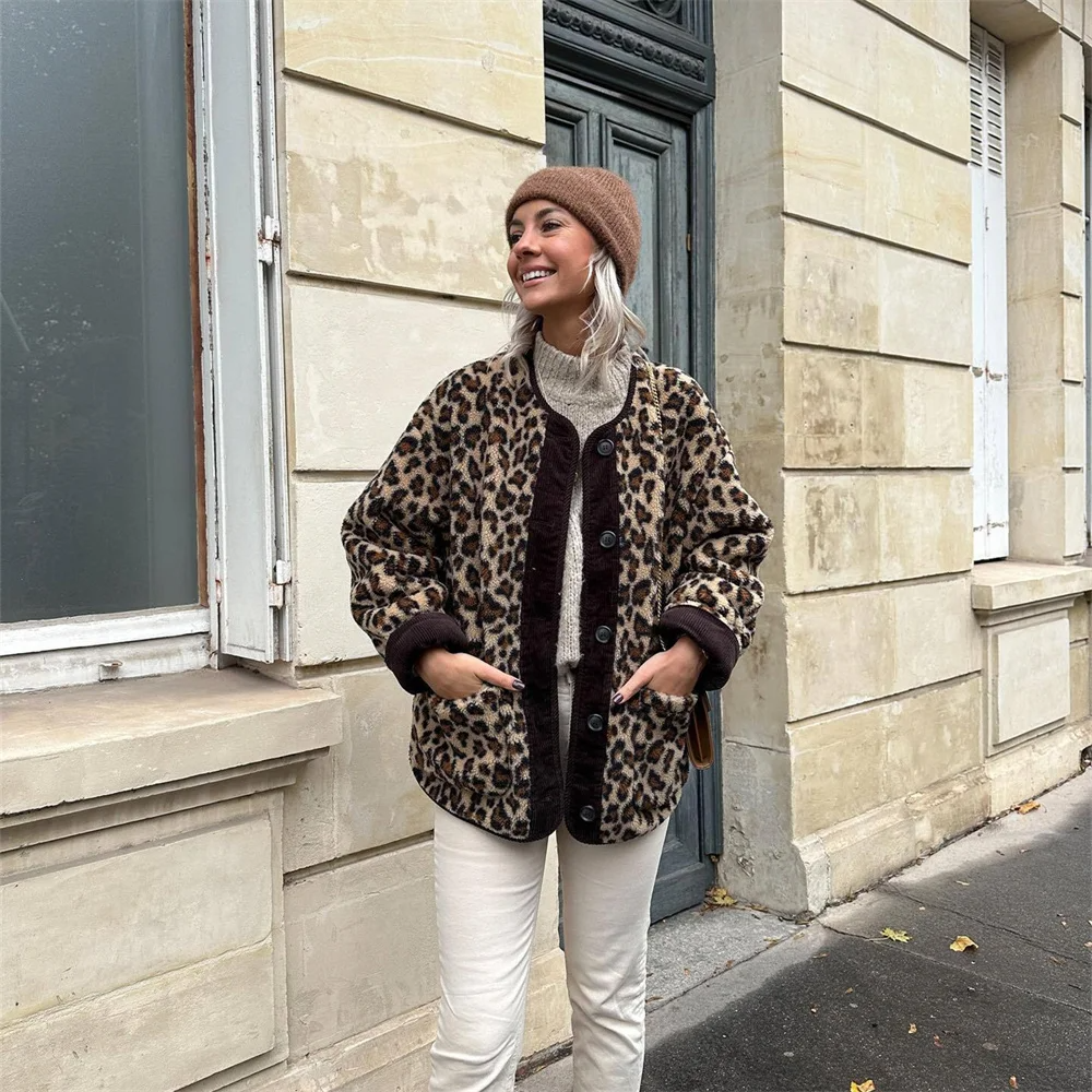 Women's Leopard Print Jacket - Button-Front & Relaxed Fit