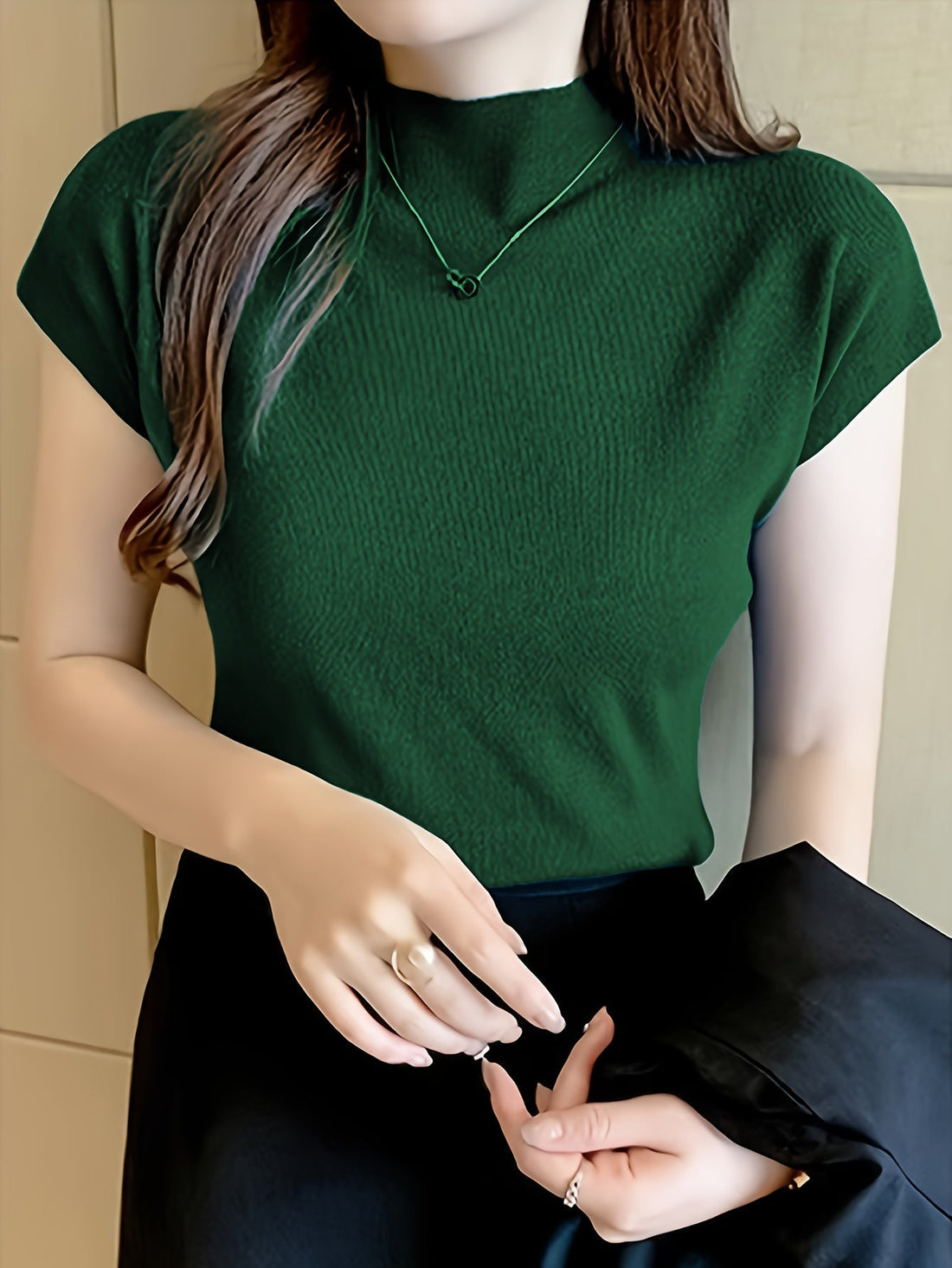 Elegant High-Neck Short-Sleeve Top for Women | Liana
