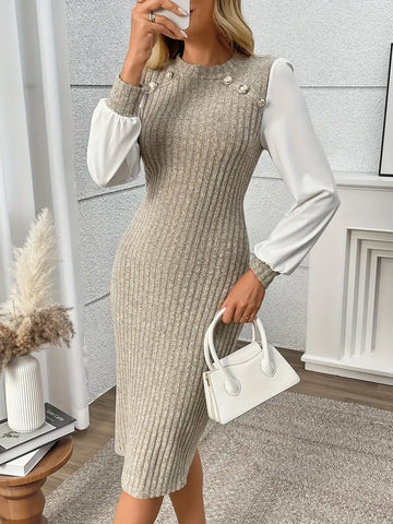 Juliette - Button Detail Dress with Lantern Sleeves for Women