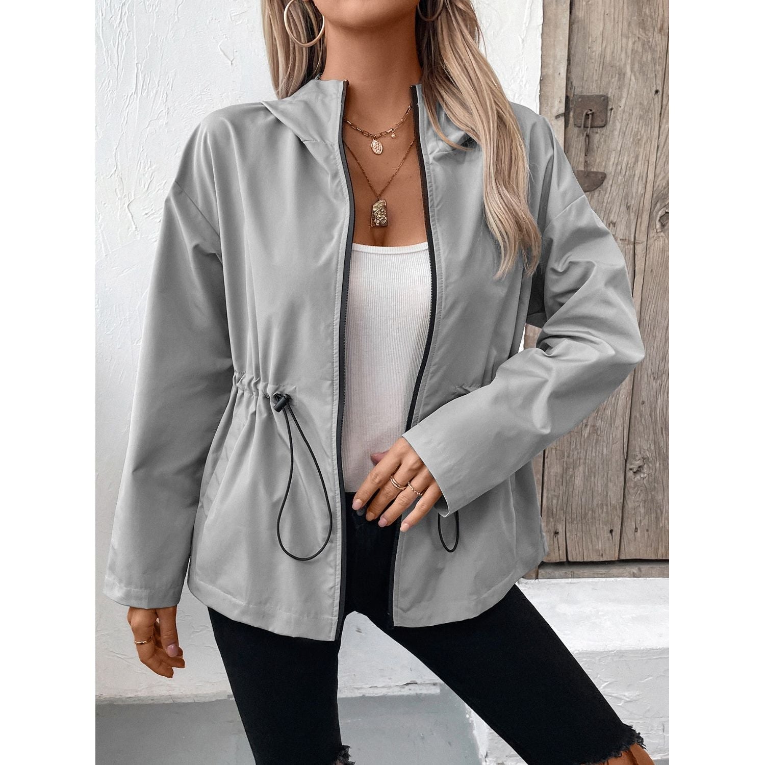 Nina - Drawstring Zip-Up Hooded Jacket for Women