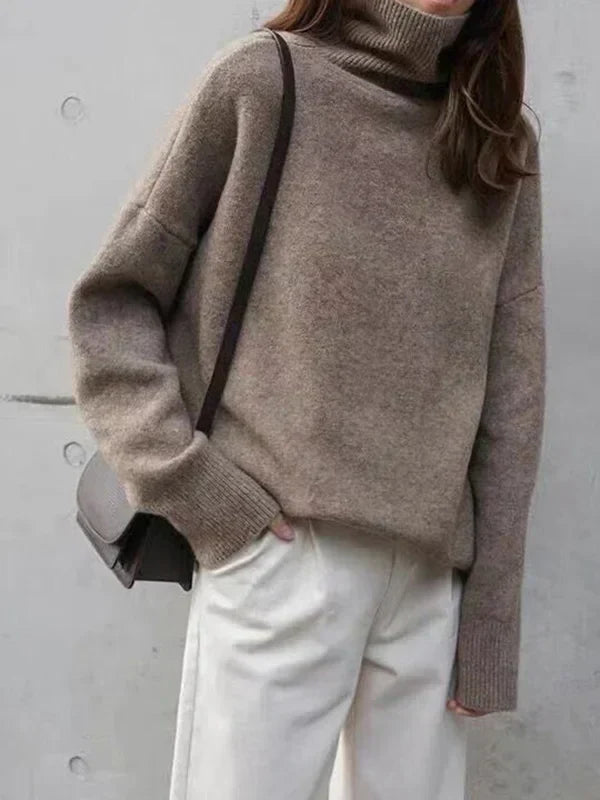 Women's Oversized Winter Jumper - Roll Neck and Drop Shoulder Fit