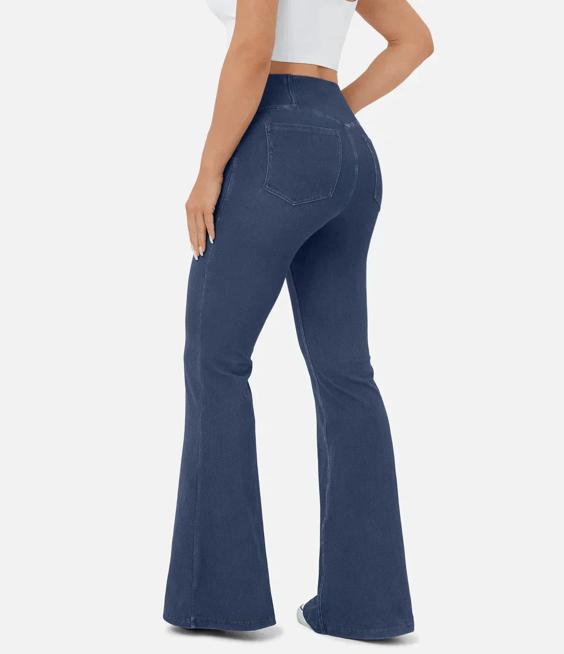 Women's High-Waisted Flared Jeans - Crisscross Waist