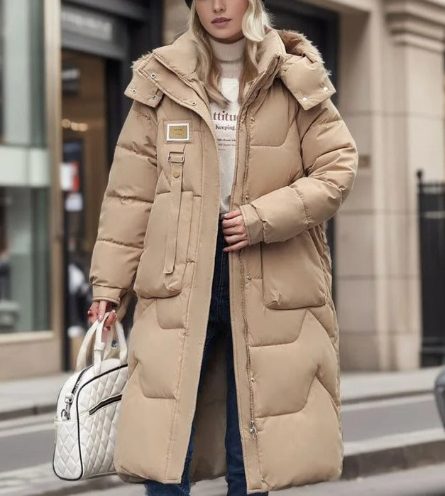 Women's Long Padded Coat - Maxi Length with Hood