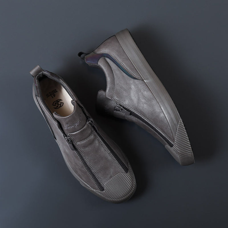 Men's Zip Trainers - Textured Toe Cap with Low-Top Design