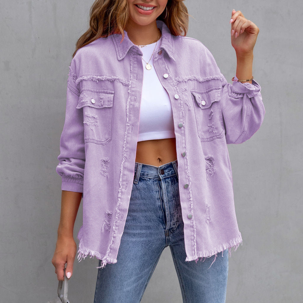 Women's Stylish Denim Jacket - Relaxed Fit Artistic Wear