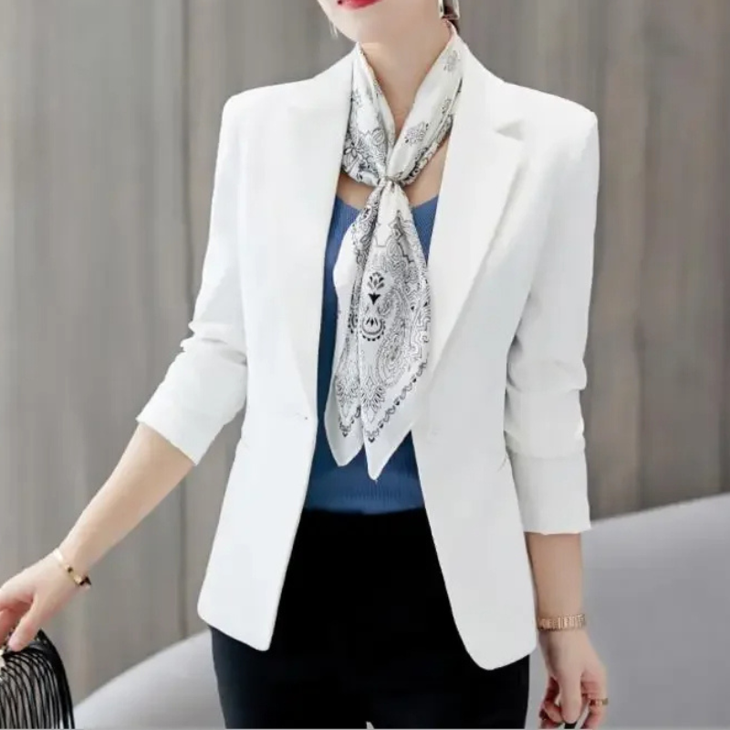Women's Blazer - One-Button Closure with Notch Lapel Collar