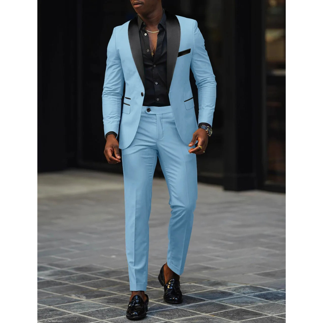 Men's Blazer and Trousers Set - Shawl Lapel with Contrast Colour