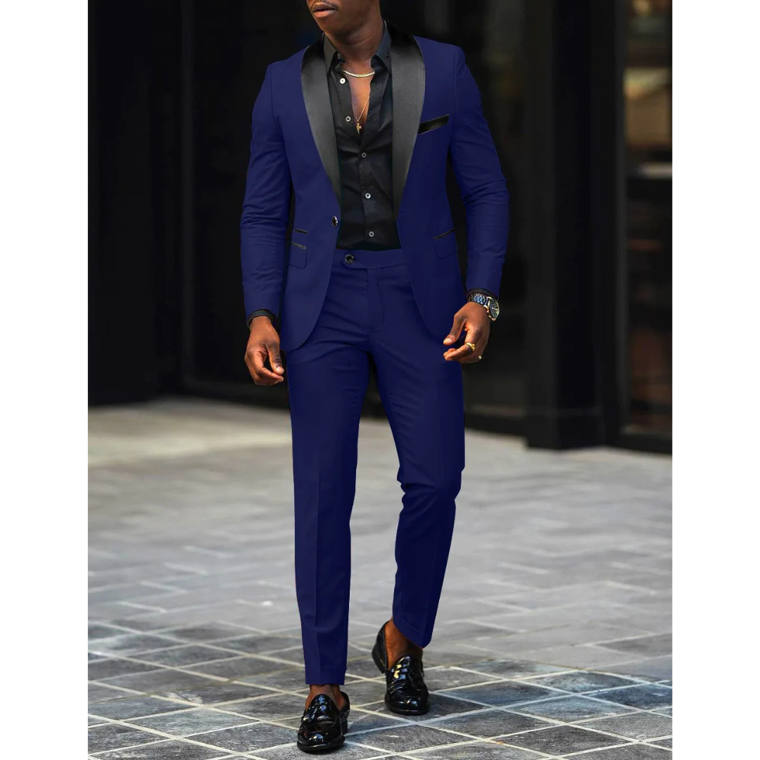Men's Blazer and Trousers Set - Shawl Lapel with Contrast Colour