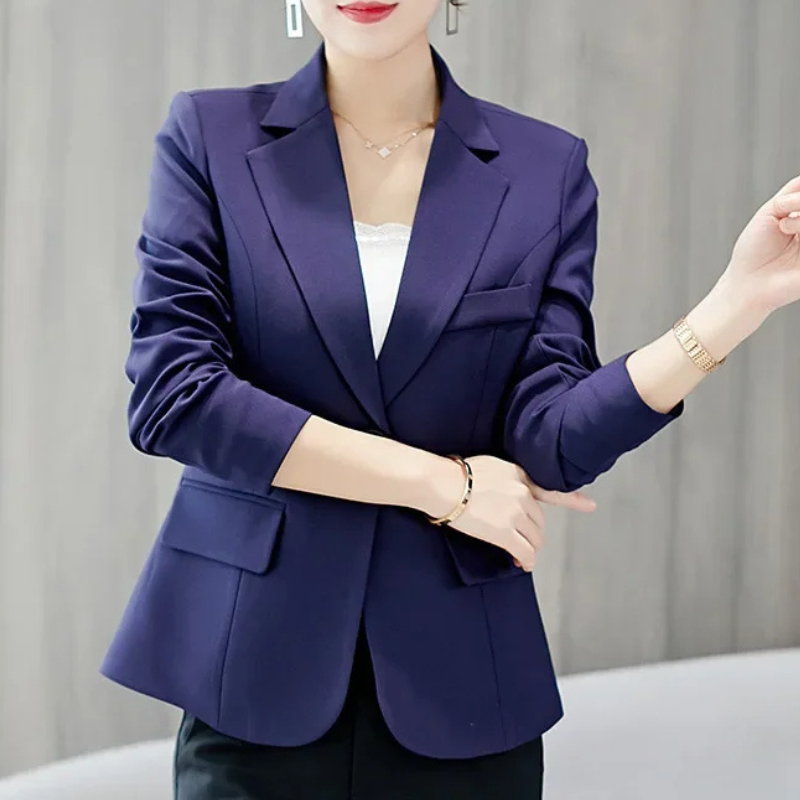 Women's Blazer - One-Button Closure with Notch Lapel Collar