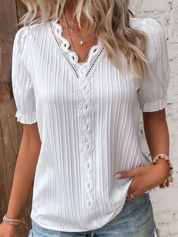 Women's Structured V-Neck Blouse - Chic Office Casual Elegant