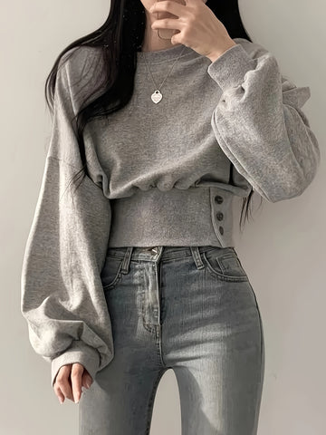 Crew Neck Button-Detail Pullover Sweater for Women | Katrina