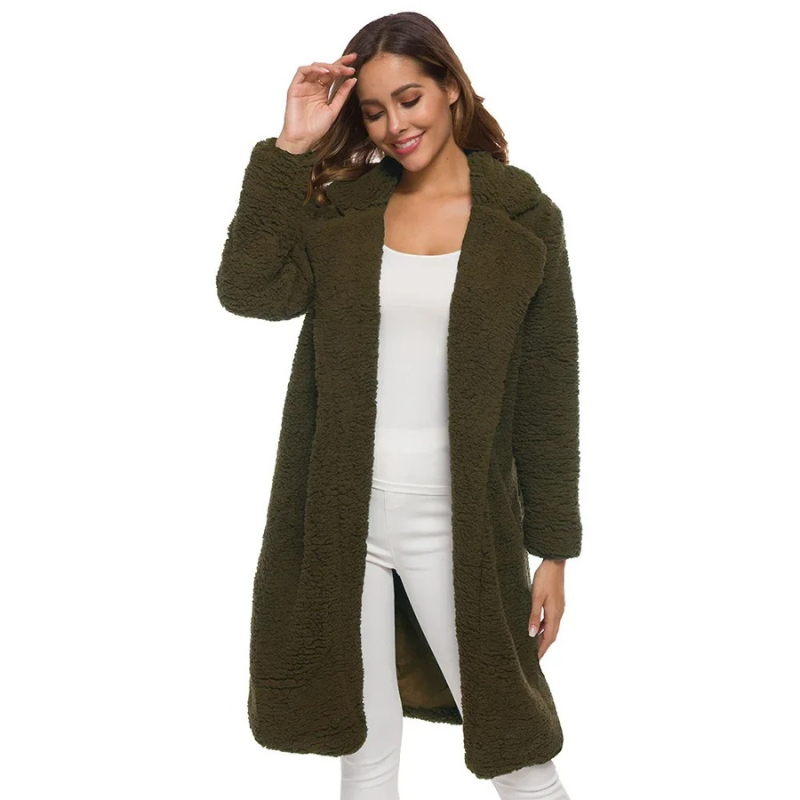 Women's Coat - Fuzzy Texture with Notch Lapel