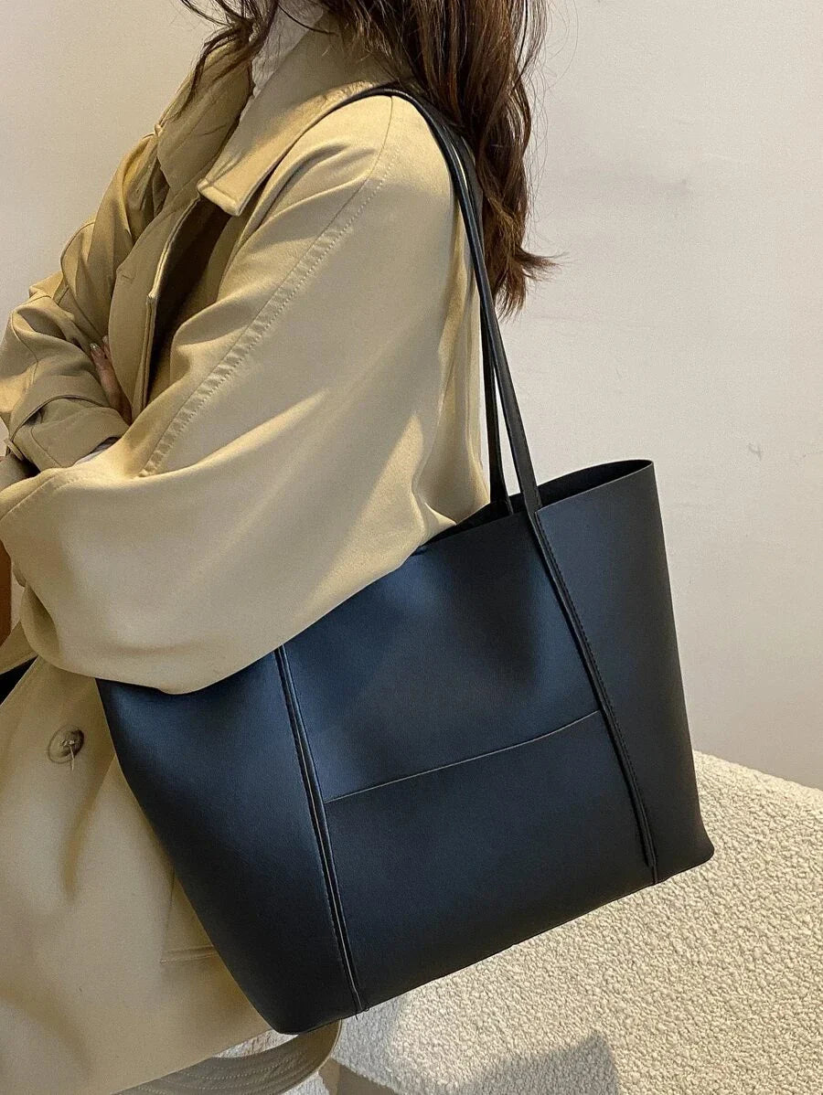 Women's Leather Top Handle Tote Bag - Simple Chic Large Capacity
