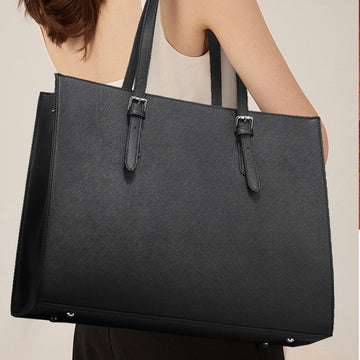 Women's Leather Laptop Tote Bag - Casual and Simple