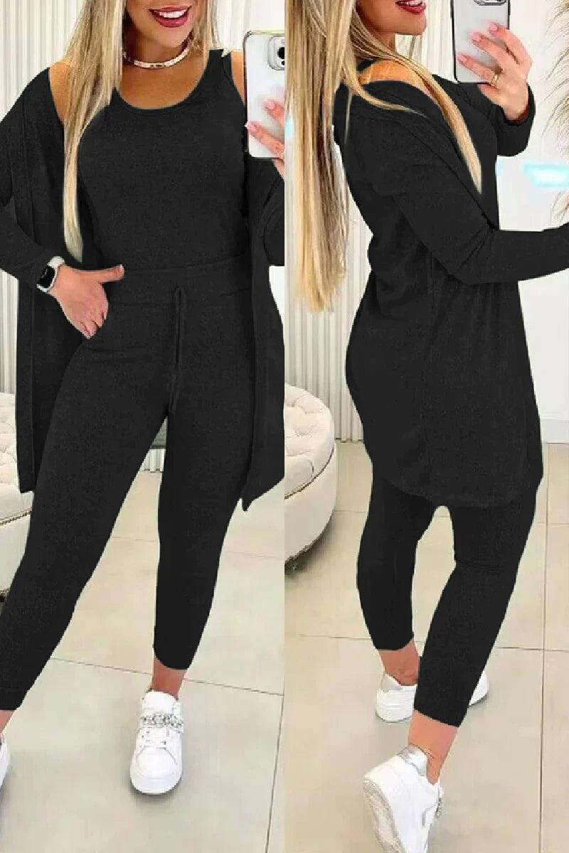 Women's Three-Piece Set - Cardigan, Tank Top & Leggings