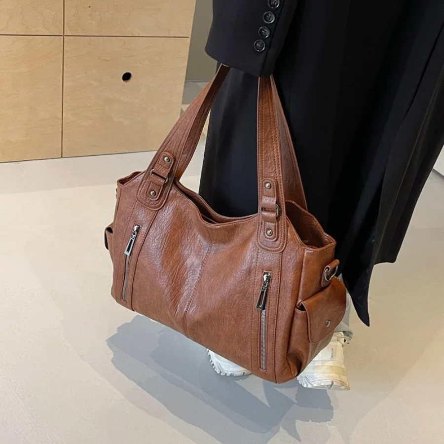 Women's Shoulder Bag - Multi-Pocket with Zip Details