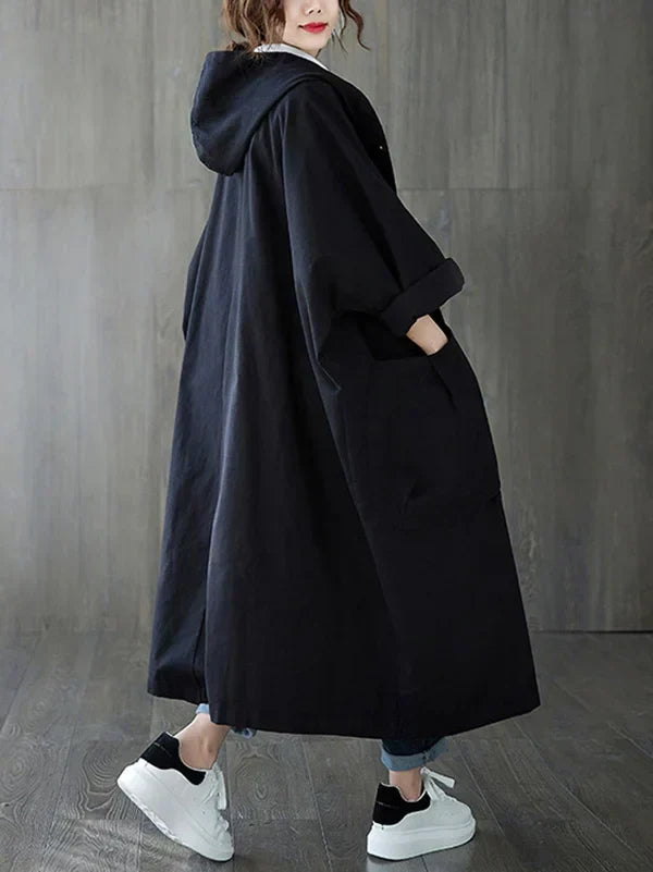 Women's Longline Coat - With Hood and Patch Pockets