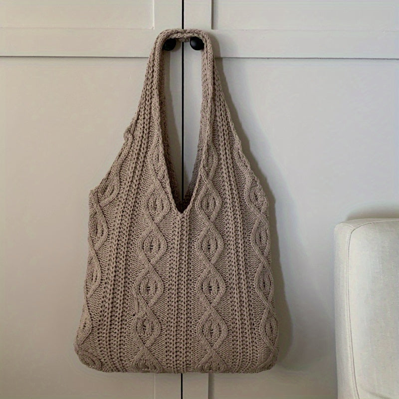 Women's Vintage Knitted Hobo Tote Bag - Soft Feel Luxurious Style