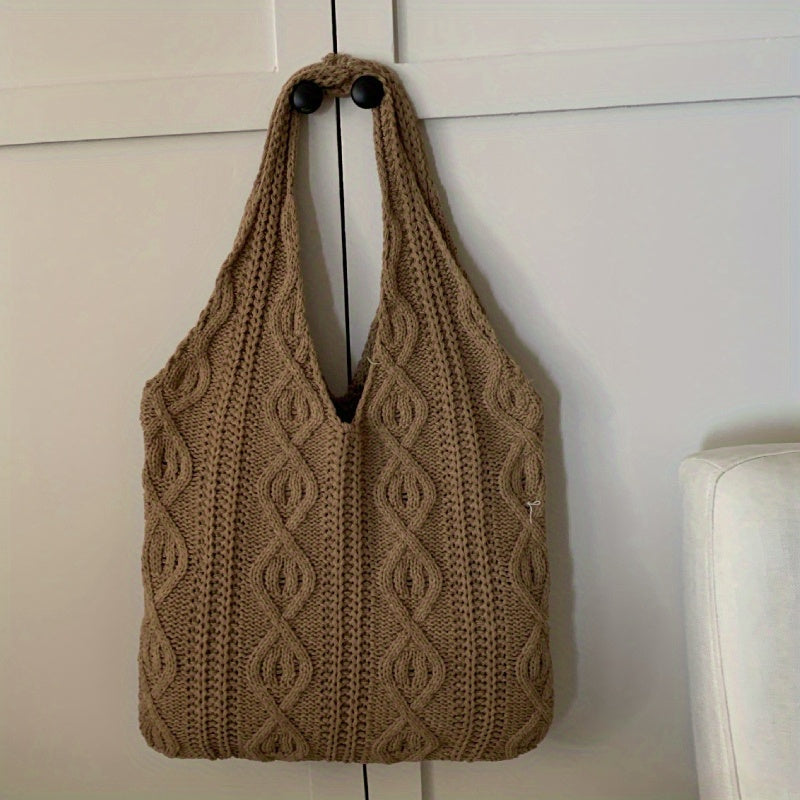 Women's Vintage Knitted Hobo Tote Bag - Soft Feel Luxurious Style