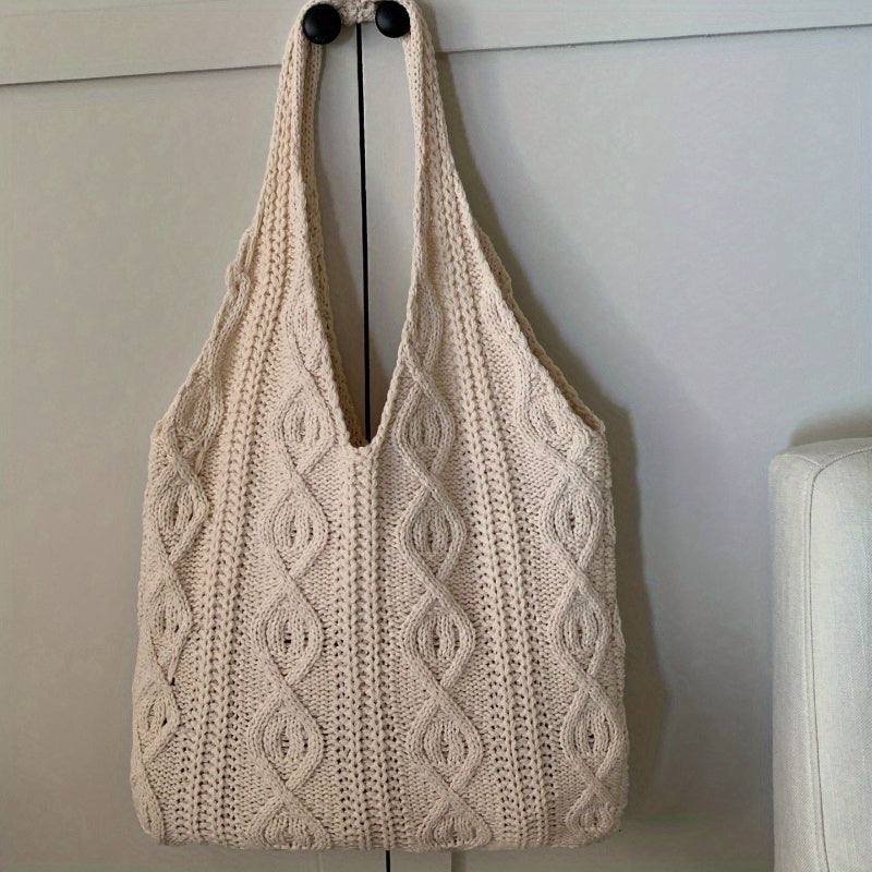 Women's Vintage Knitted Hobo Tote Bag - Soft Feel Luxurious Style