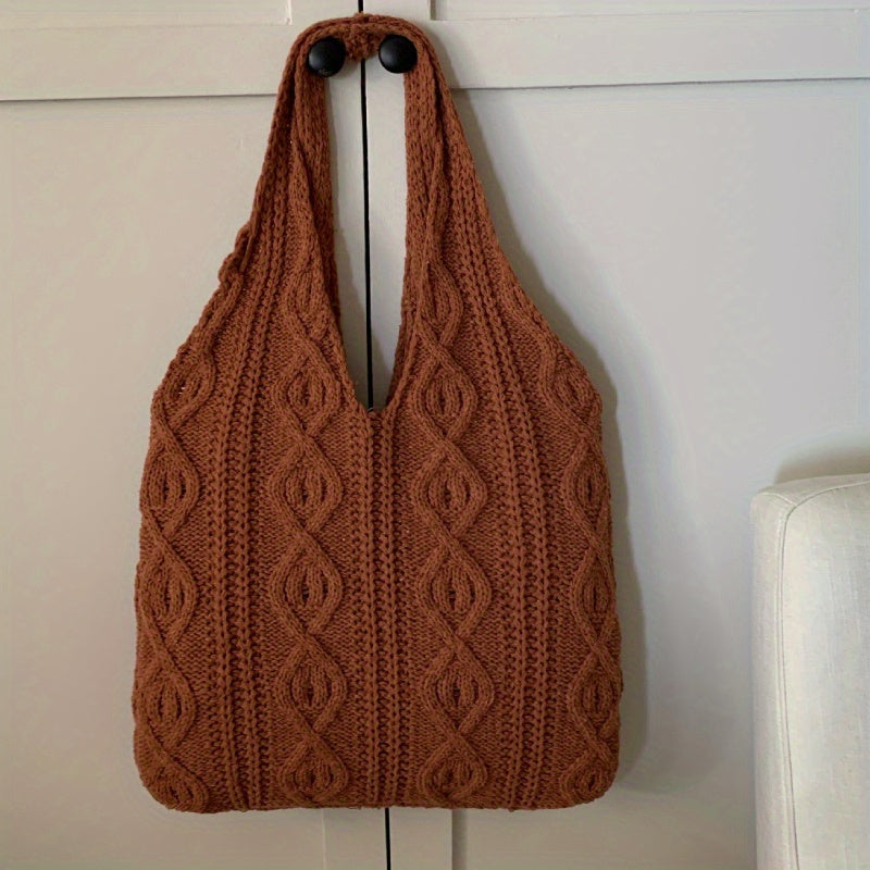 Women's Vintage Knitted Hobo Tote Bag - Soft Feel Luxurious Style