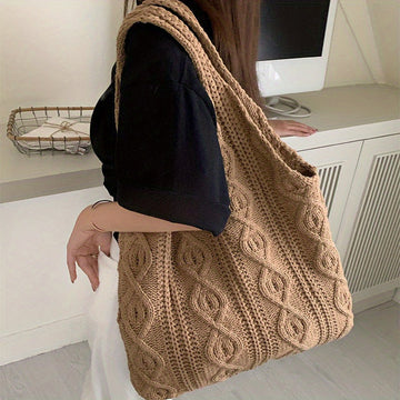 Women's Vintage Knitted Hobo Tote Bag - Soft Feel Luxurious Style