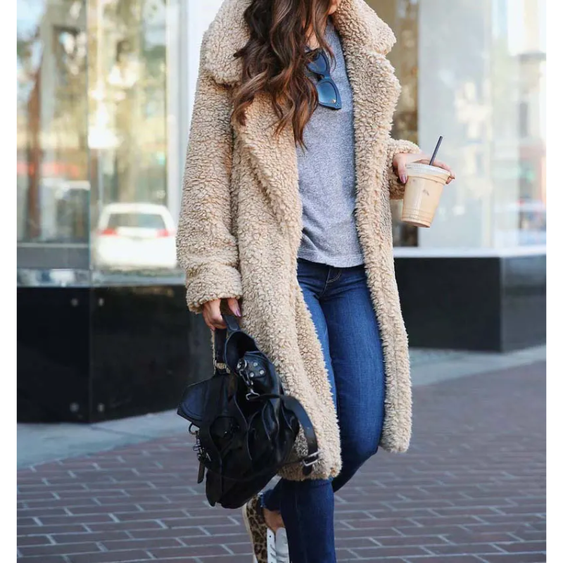 Women's Coat - Fuzzy Texture with Notch Lapel