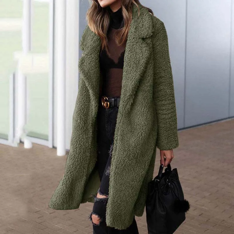 Women's Coat - Fuzzy Texture with Notch Lapel