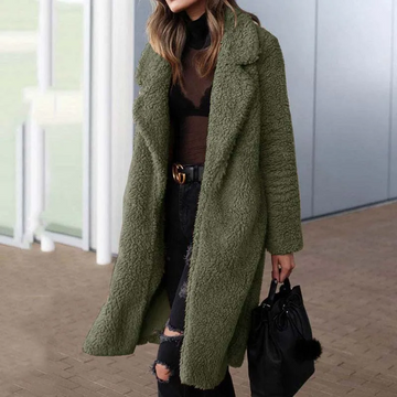 Women's Coat - Fuzzy Texture with Notch Lapel