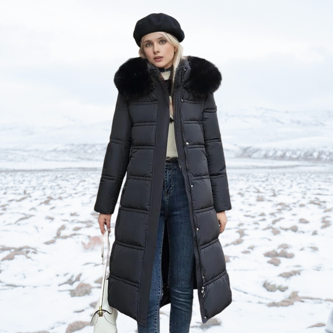 Women's Winter Padded Parka - Drawstring Waist and Detachable Fluffy Hood