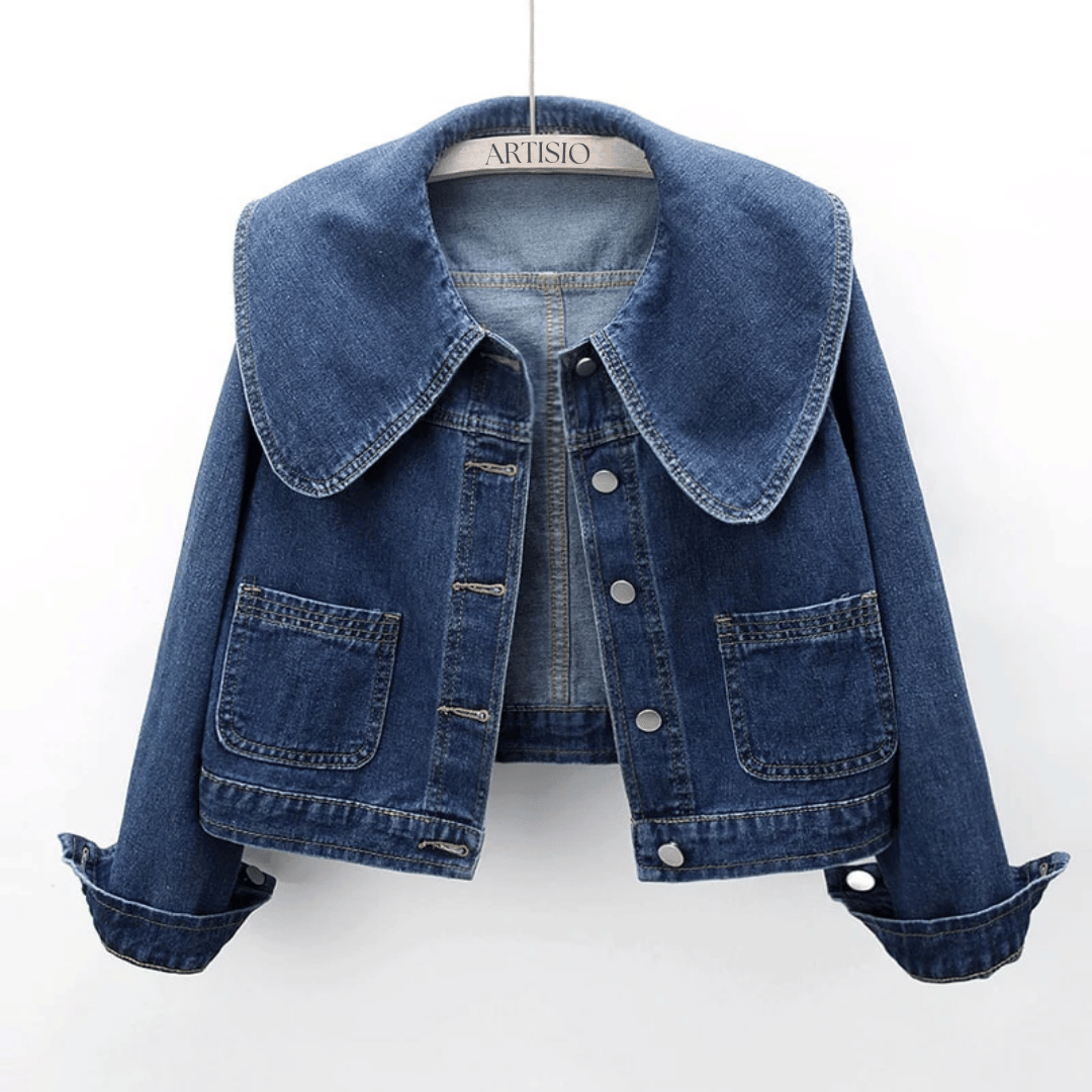 Women's Blue Denim Jacket - Sailor Collar Vintage Crop