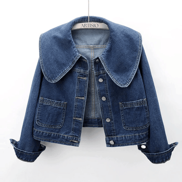 Women's Blue Denim Jacket - Sailor Collar Vintage Crop