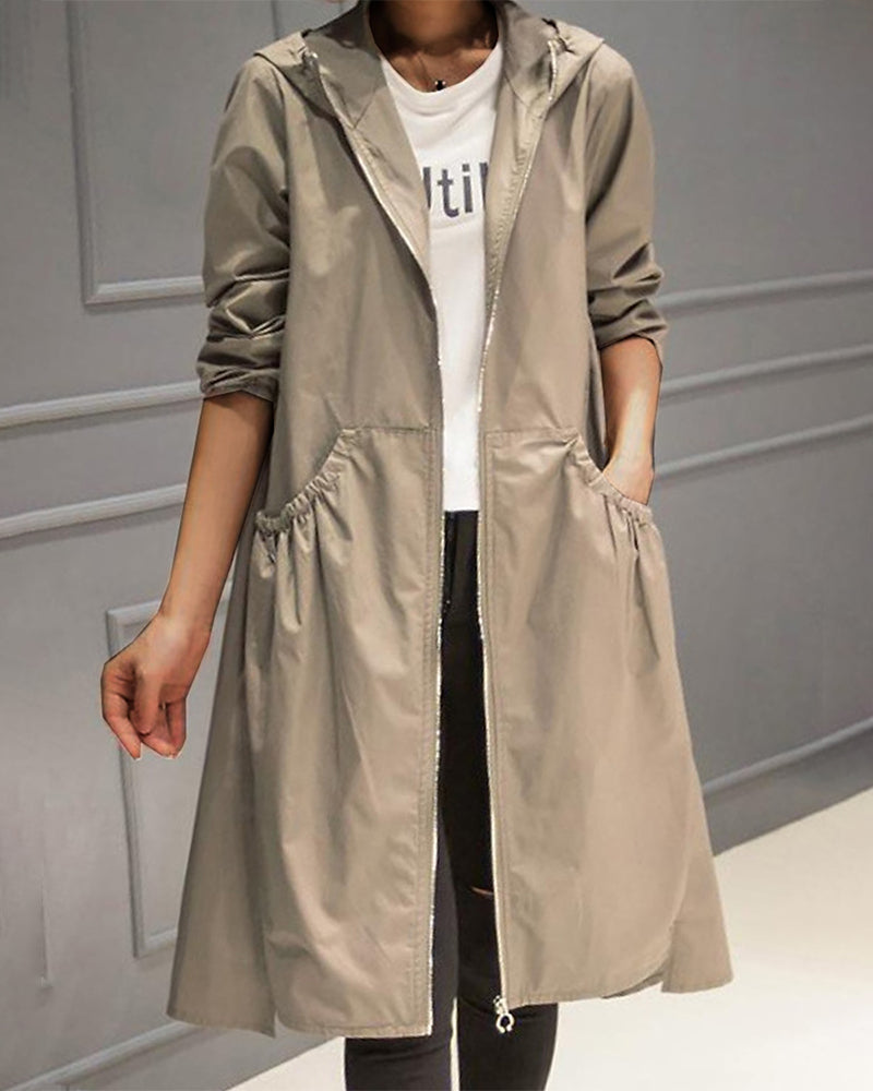 Women's Waterproof Long Jacket - Hooded Outerwear