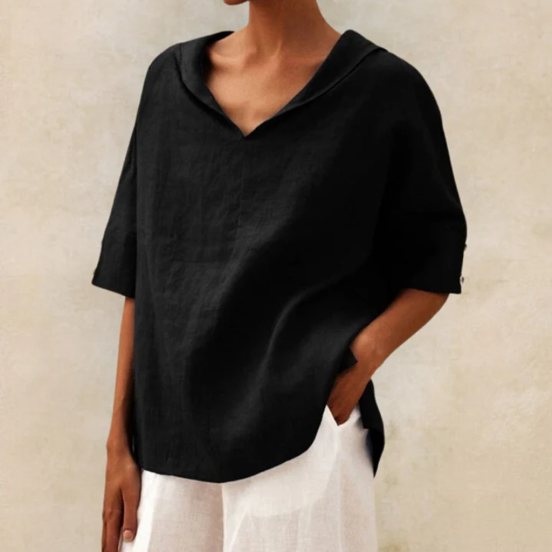 Women's Lightweight Linen V-Neck Blouse - Casual Relaxed Fit