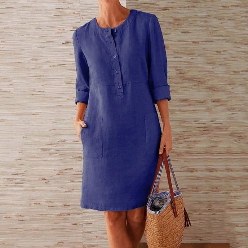 Women's Relaxed Fit Shirt Dress - Breathable Button Front Knee-Length