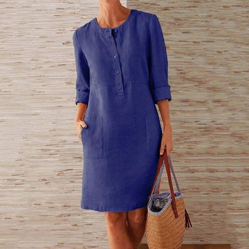 Women's Relaxed Fit Shirt Dress - Breathable Button Front Knee-Length