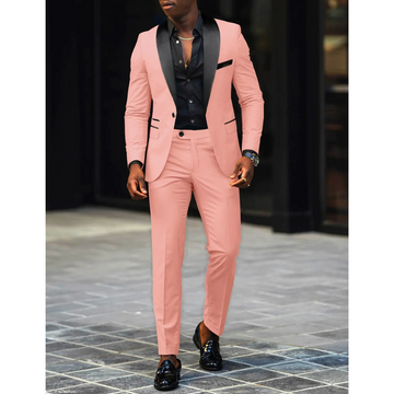 Men's Blazer and Trousers Set - Shawl Lapel with Contrast Colour