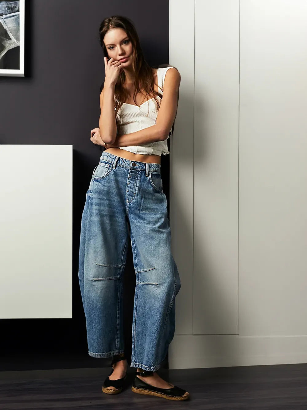 Women's Mid-Rise Wide Leg Jeans - Barrel Cut