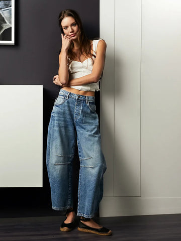 Women's Mid-Rise Wide Leg Jeans - Barrel Cut