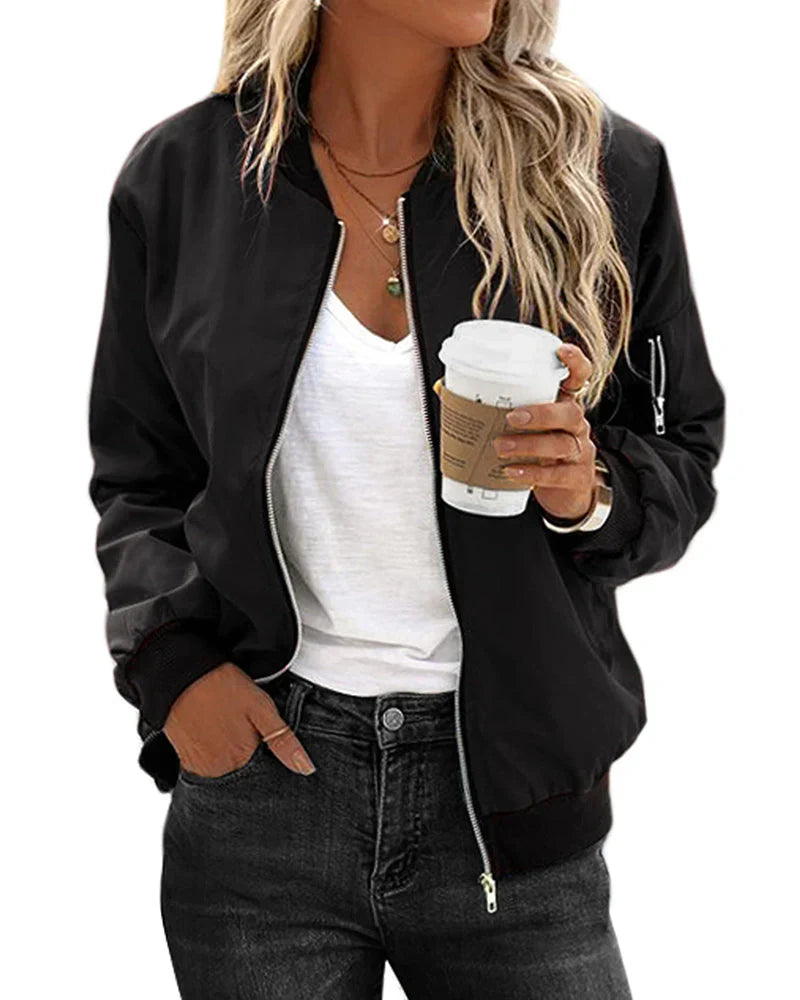 Women's Bomber Jacket - Full Zip with Side & Sleeve Pockets